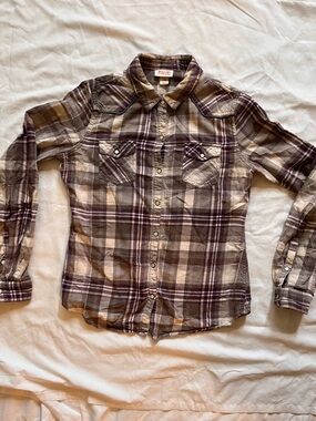 Wrangler Brown & Cream Plaid Button-Down Shirt